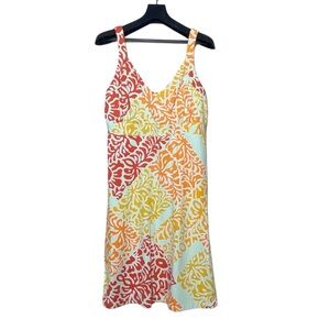 J. McLaughlin sz M Catalina Cloth Orange Turquoise Sleeveless Dress V Neck NWOT
